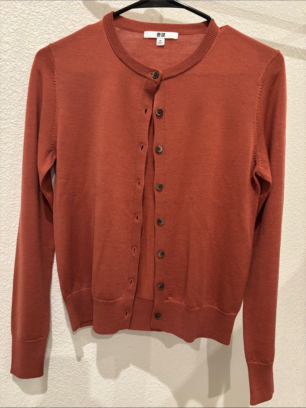 Uniqlo Brick Red Crewneck Button Cardigan